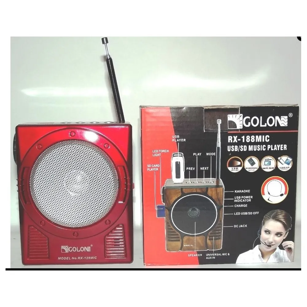 GOLON RX-188 MIC RADIO AM FM PORTATILE CON INGRESSO SD USB SPEAKER LED KARAOKE