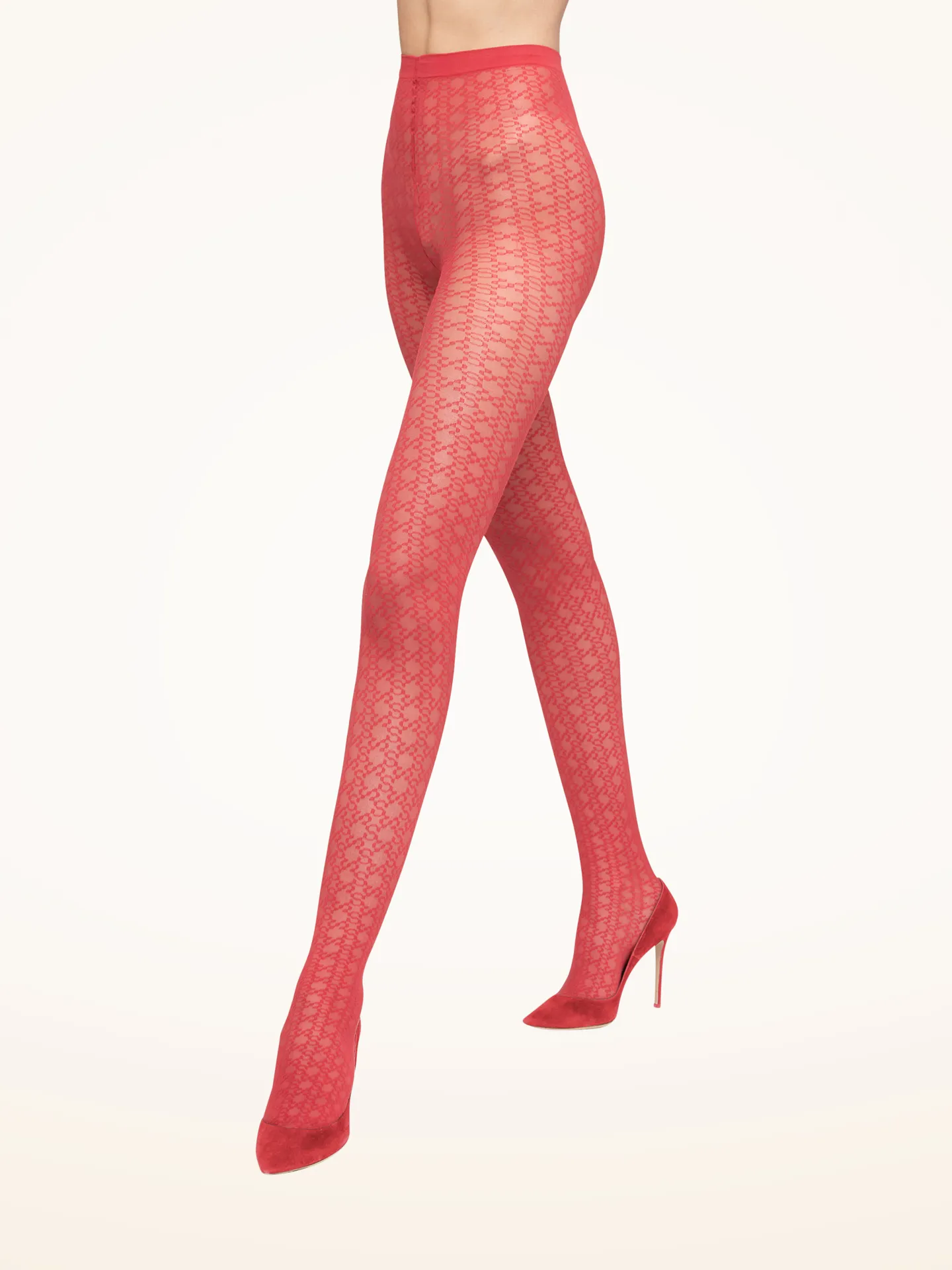Wolford - Intricate Sheer Pattern Tights, Donna, autumn red, Taglia: S